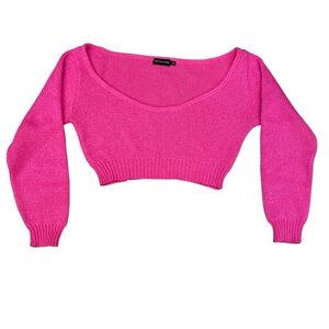 PrettyLittleThing Bright Pink Cropped Oversized Sweater Size S